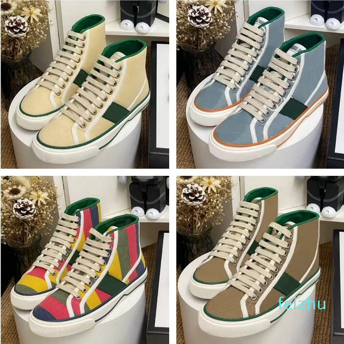 

Designers Tennis shoes canvas Beige Blue washed denim Women Rubber sole Embroidered Vintage casual Sneakers top quality