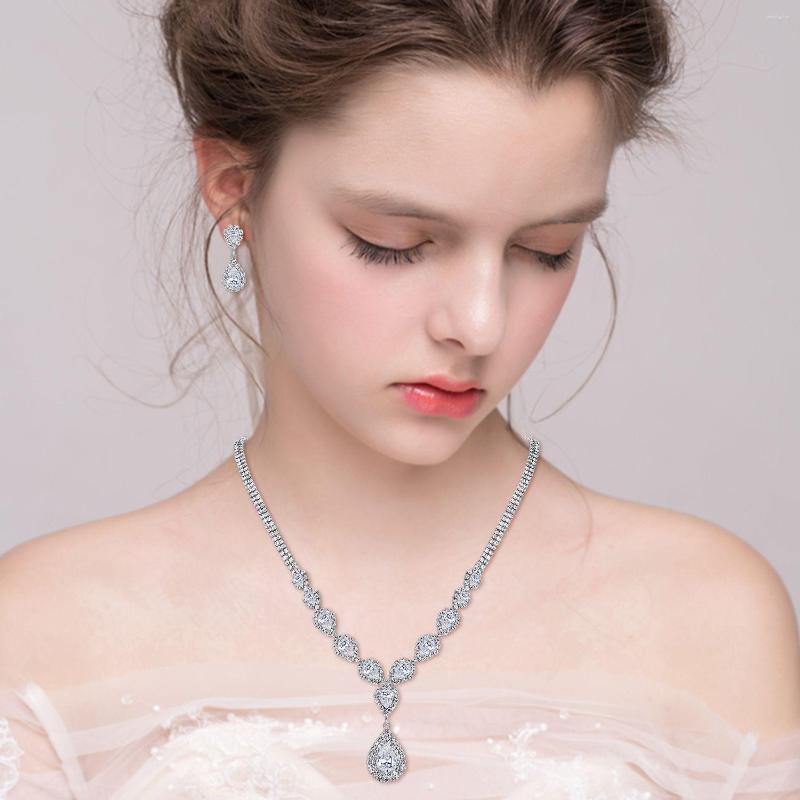

Necklace Earrings Set For Women White Zircon Crystal Elegant Multi Drop Luxury Jewellery Wedding Party Gift, Picture shown