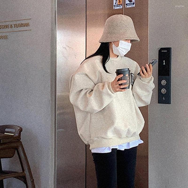 

Women's Hoodies 2022 Causal Letter Fleece Thicken Pullover Sweatshirt Korean Autumn Winter Women Long Sleeve Top Jumpers, Creamy-white