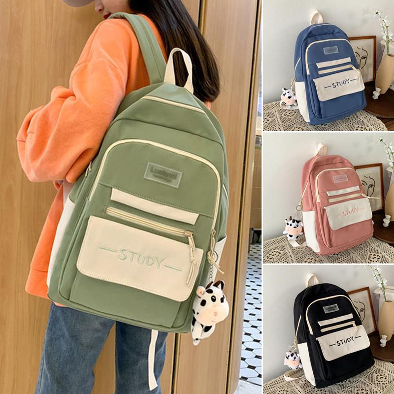 

Backpack Students Large Capacity Canvas School Korean Fashion Style Female Women Multi Pocket For Travel Teenage Girls 2022, Blue