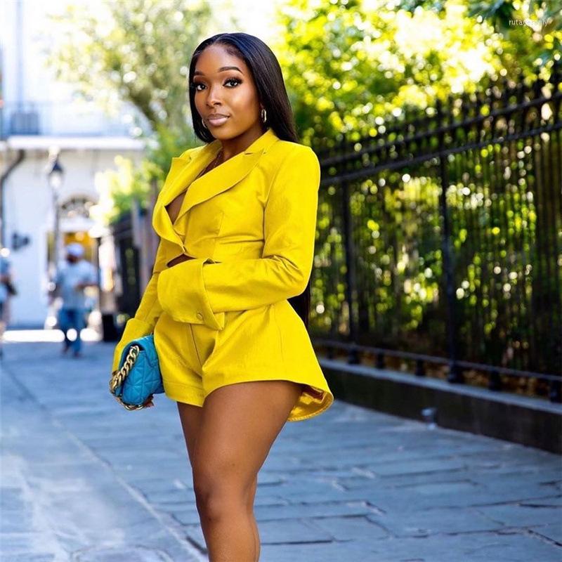 

Women' Tracksuits Autumn Fashion Two Piece Set Women Notched Collar Long Sleeve Blazer Jacket Crop Top Buttons High Waist Wide Leg Shorts, Red