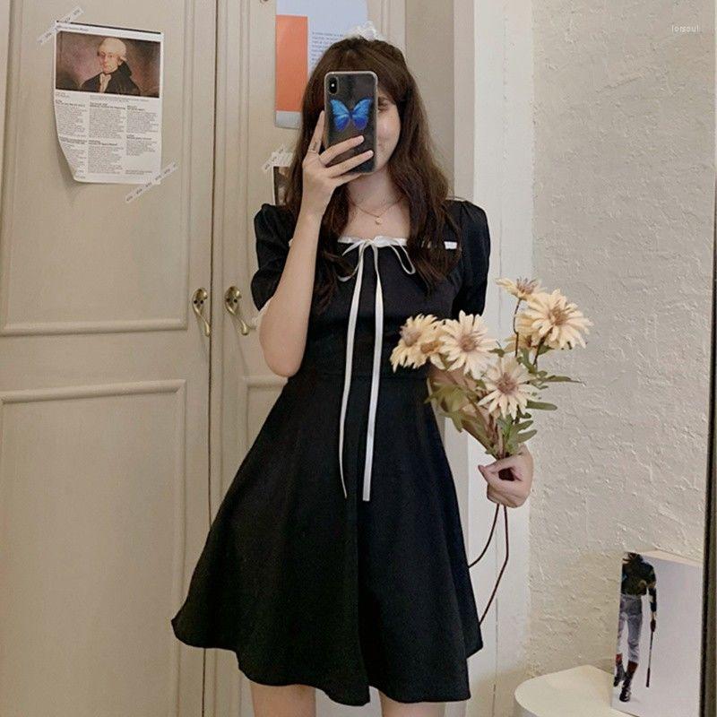 

Casual Dresses Women Date Square Shoulder Dress Female Summer 2022 Vestido De Mujer Femme Robe, Black