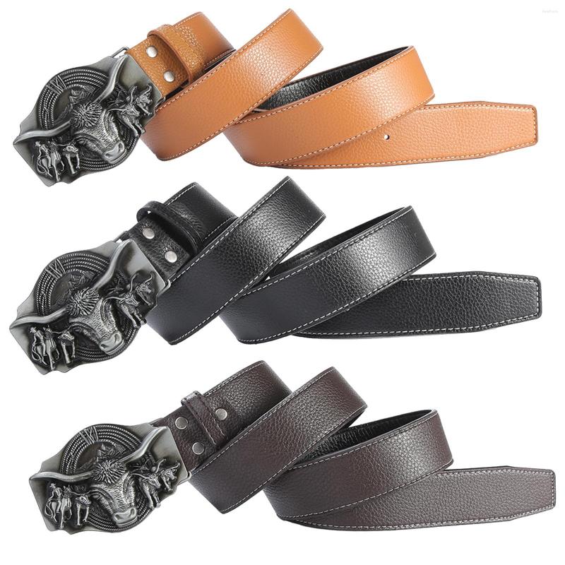 

Belts Western Belt Bull Head Buckle Chic Portable Versatile Decorative Cowboy For Sweaters Pants Ceremony Summer Camp Office, Black