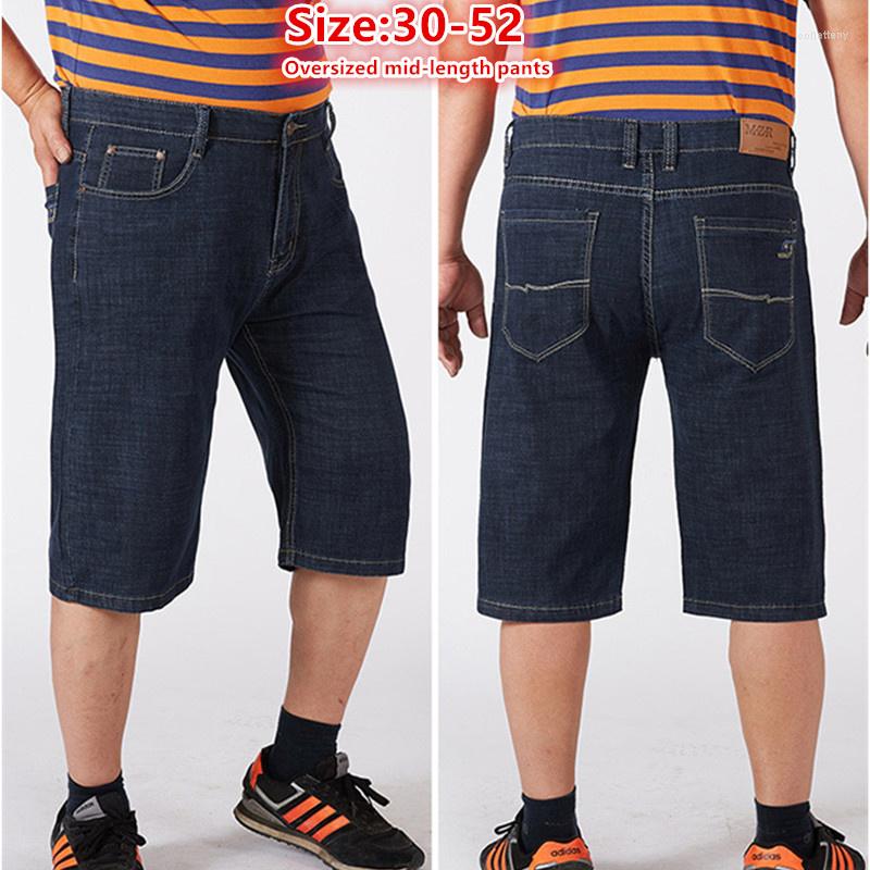 

Men's Shorts Cropped Jeans Loose High Waisted Plus Size 44 46 48 50 52 Elastic Stretched Summer Knee Length Denim Middle Trouser, Picture color