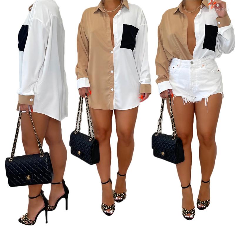 

Women' Blouses High Street Patchwork Women Shirt Tops Full Sleeve Summer Sexy Blouse Ladies Top Clothes, Multi