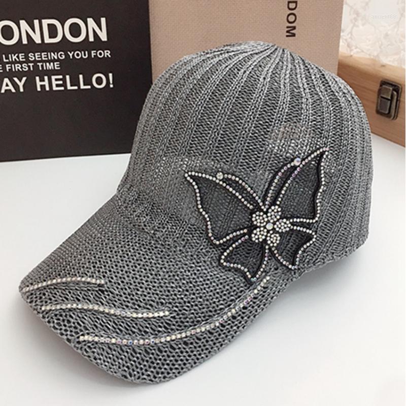 

Ball Caps Baseball Cap For Women Big Butterfly Hat Denim Bling Rhinestone Snapback Casquette Summer Breathable Sun, White