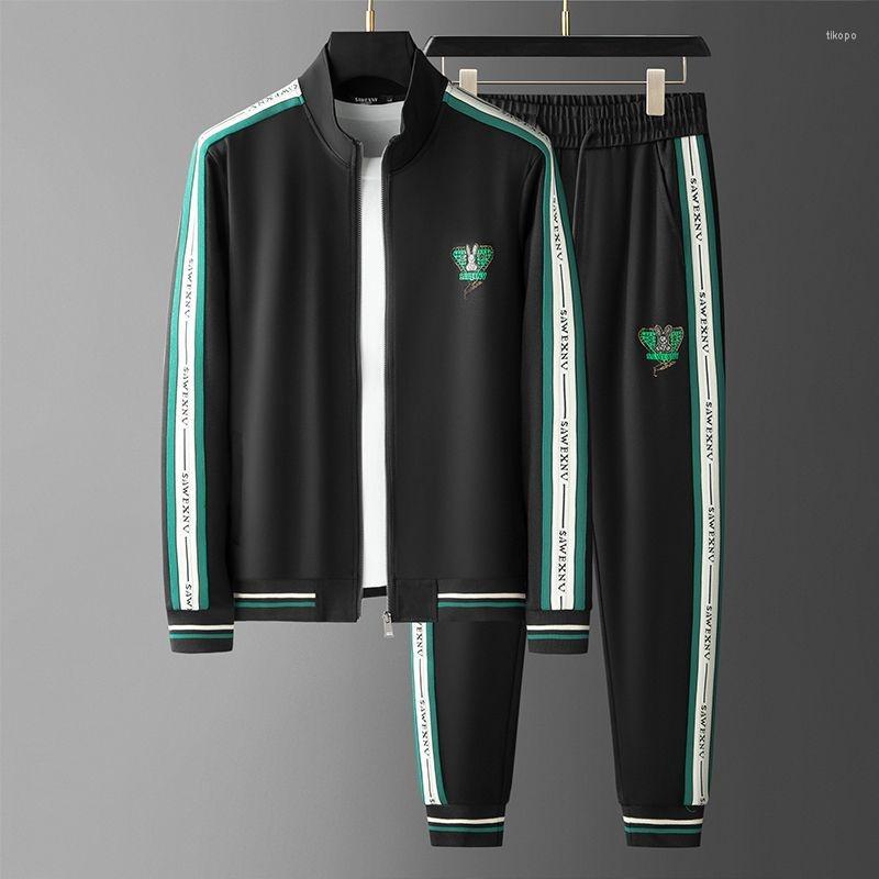 

Men's Tracksuits Drilling High-end Fashion Jacket Suit Men's Autumn Casual Sportswear Cardigan Sweater Two-piece Set, Black