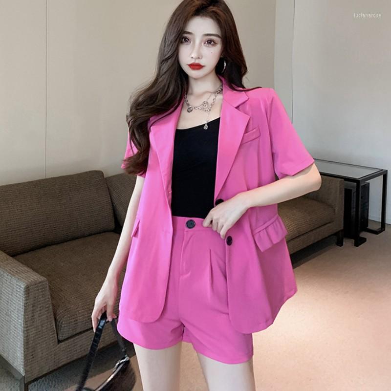 

Women' Tracksuits Korean Womens 2 Piece Set 2022 Summer Fashion Office OL Single-breasted Blazer Coat Casual Shorts Suit Lady Outfits, Photo color