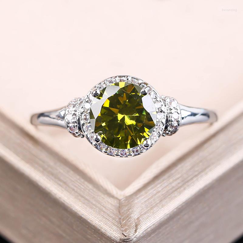 

Wedding Rings Fashion Green Stone Ring Dainty Small Round Glass Filled For Women Engagement Jewelry Anillos Mujer