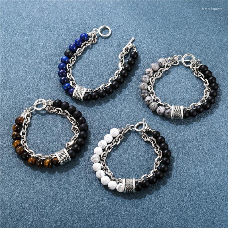 

Charm Bracelets Man Bracelet Couples Distance Black White Natural Lava Stone Tiger Eye Beaded Yoga For Men Women Punk