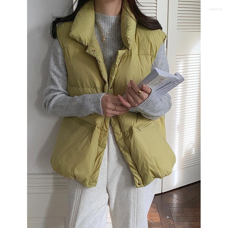 

Women's Vests Down Waistcoat White Duck Women's Winter Stand-up Collar Top Concealed Button Warm Thickening Loose Simple Jacket, Black
