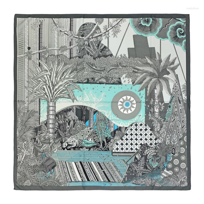

Scarves A Midsummer Night Vintage Hair Scarf 90 90cm Square Hand Rolled Silk Women Spring Shawls Luxury Designers Scarfs
