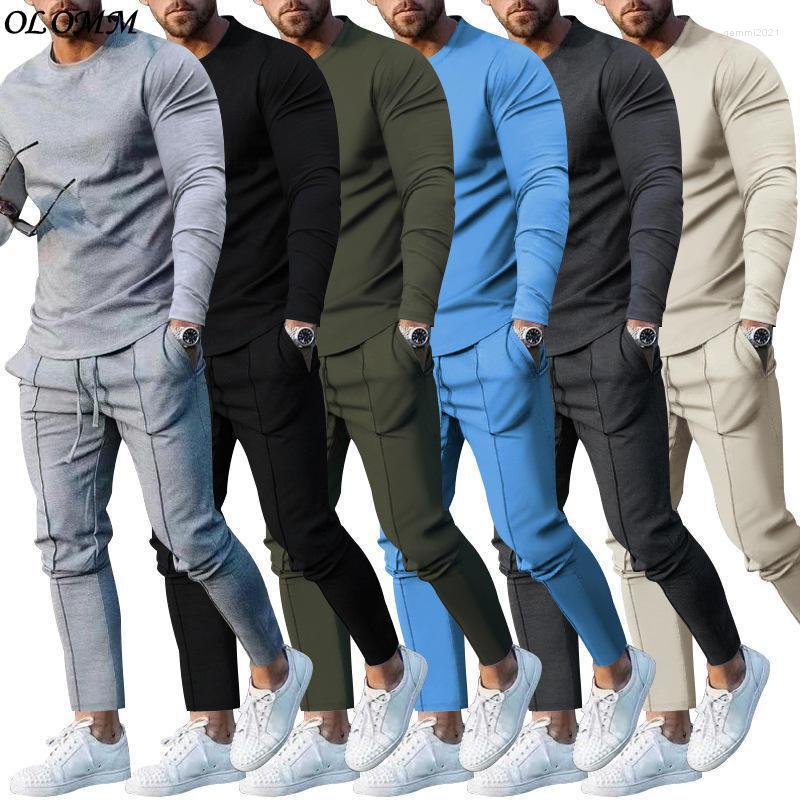 

Men's Tracksuits European Clothes Men Track Suit Jogger Spring And Autumn Two-piece Set Round Neck Long Sleeve T-shirt Pants Casual Blue, Dark grey suit