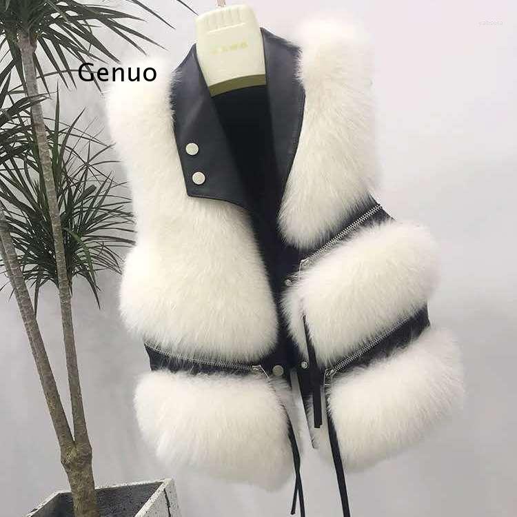 

Women's Fur Faux Vest Coat Women's Lapel Sleeveless Buckle Slim Fit Teddy 2022 High Street Plush One Piece Jacket, Wahite