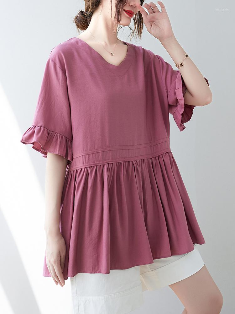 

Women's T Shirts Oversized Solid Color Flare Sleeve Patchwork Summer Womens Shirt Casual Loose Ruffles Korean Fashion Ladies Tunic Tops 2022, Black