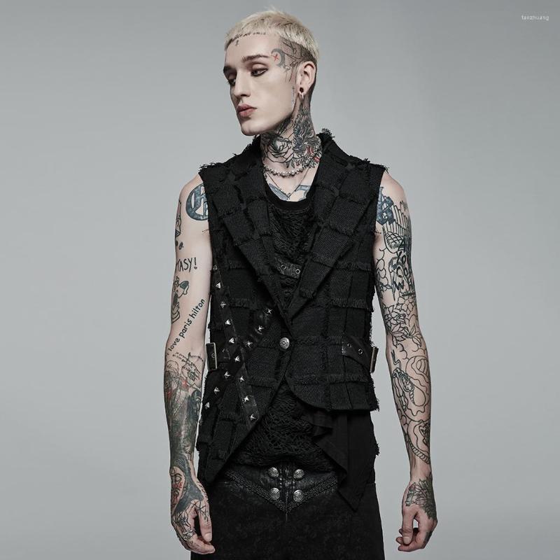 

Men' Vests PUNKRAVE Men' Waistcoat Gothic Asymmetric Vest Punk Handsome Personality Hollow Sleeveless, Black