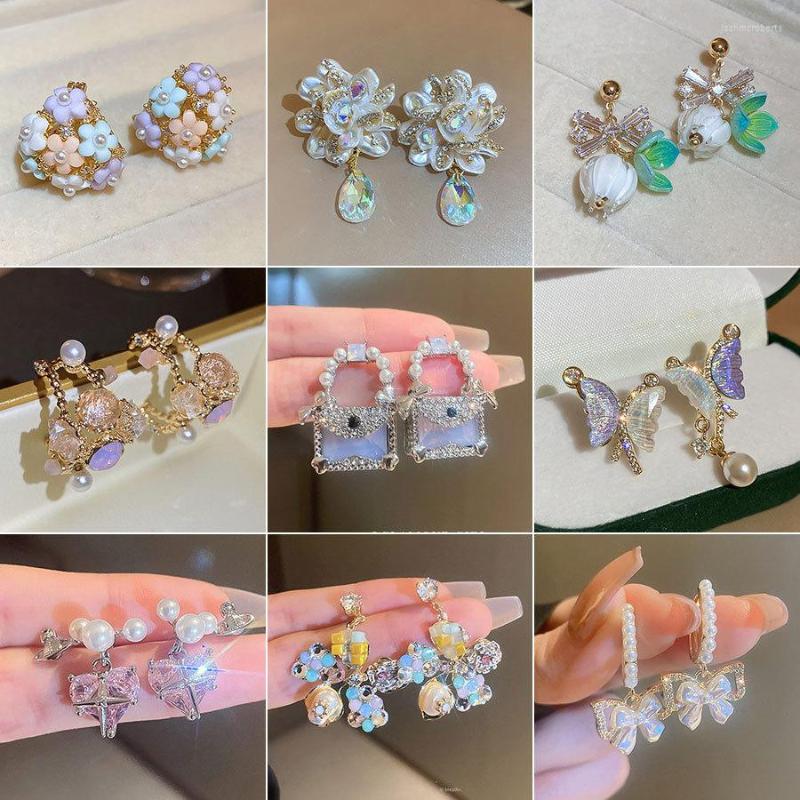 

Dangle Earrings Minar Korea Multiple Spark CZ Zircon Flower For Women Rhinestone Enamel Heart Butterfly Drop Jewelry