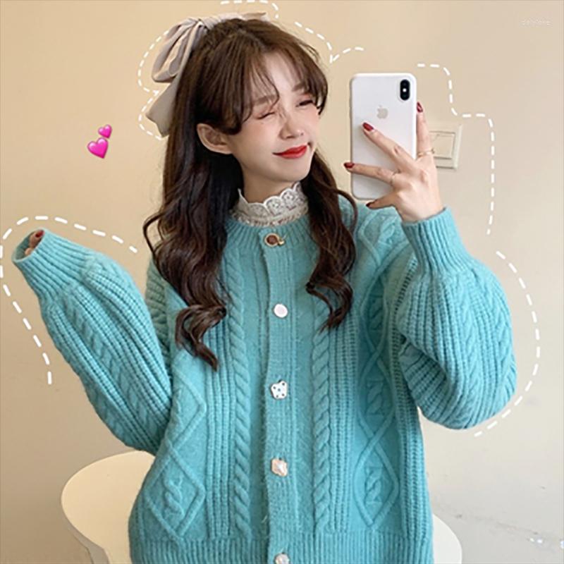 

Women's Trench Coats 2022 Plus Size Twist Sweater Autumn And Winter Retro Loose Long-sleeved Coat Cardigan Women, Sky blue