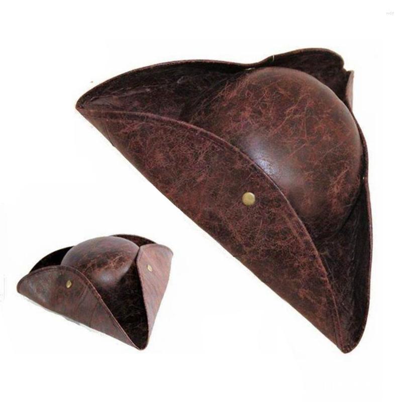 

Berets Imitation Leather Triangle Hat Brown Faux Pirate For Adult Cosplay Costume Accessories Fancy Clothing