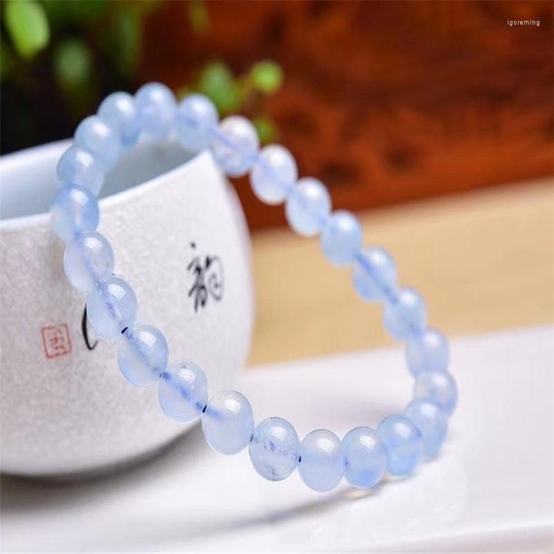 

Strand Natural Aquamarine Bracelet For Women Single Circle Through Blue Crystal Gem Fine Jewelry