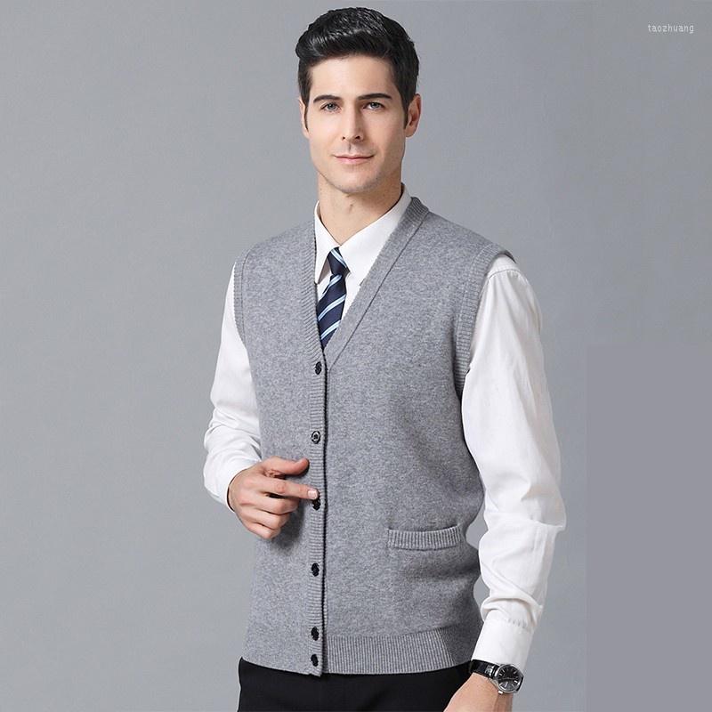 

Men's Vests Autumn Spring Luxury Wool Vest Men V-Neck Thick Knitting Sleeveless Waistcoats Single Breasted Casual Solid Slim Tops