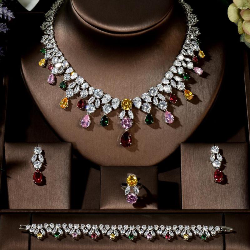 

Necklace Earrings Set Fashion Sparking Multi-color Water Drop Shape CZ Stone Women Earring Wedding Accessories N-1483, Picture shown