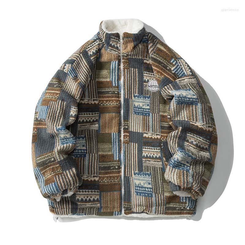 

Men's Jackets National Style Hip Hop Streetwear Patchwork Vintage Both Side Wear Outwear Coats For Male Tops, Black