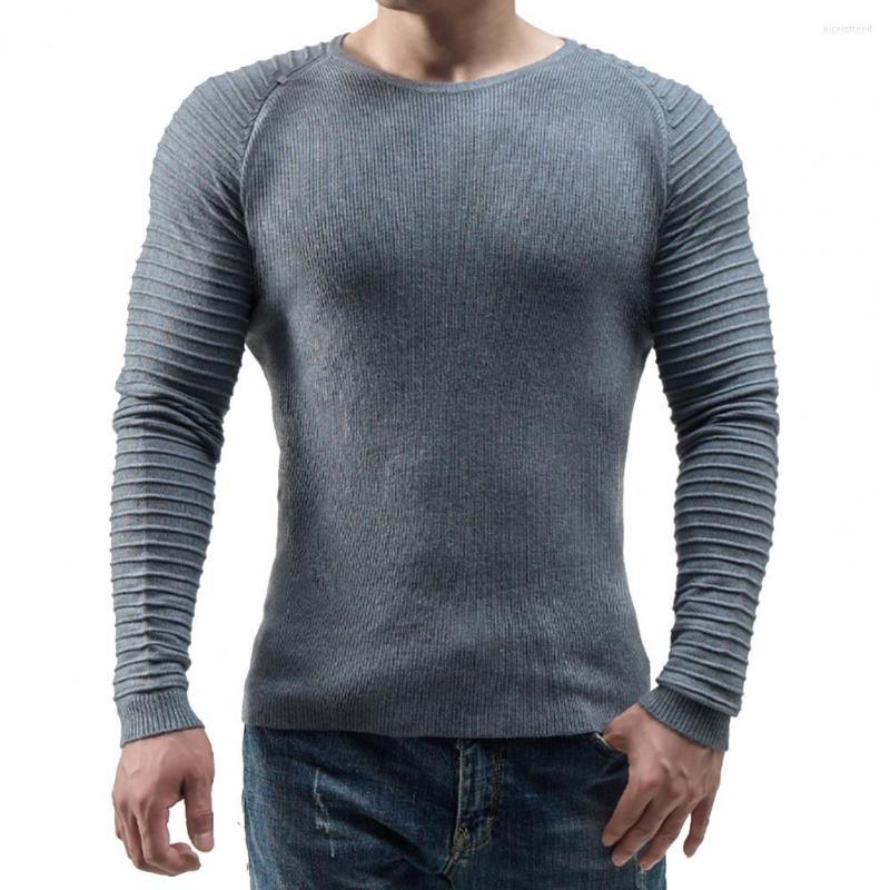 

Men's Sweaters Trendy Autumn Sweater Knit Crew Neck Anti-shrink Slim Fit Stripe Applique Spring, Grey