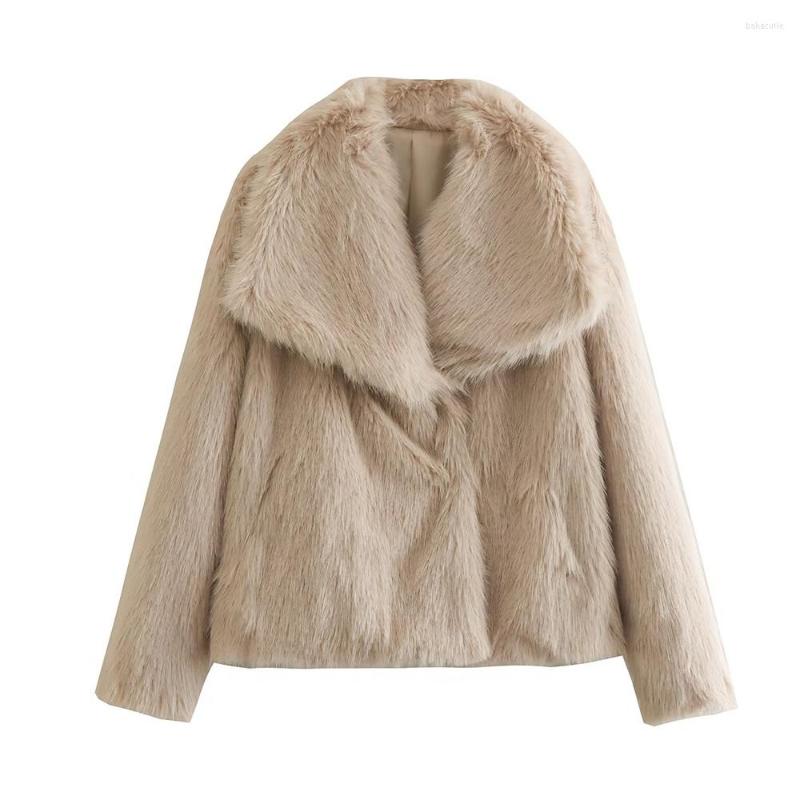 

Women's Fur DiYiG Women 2022 Fashion Faux Coat Fluffy Top Sweet Ladies Turn-down Collar Streetwear Female Casual Winter Jacket, Beige