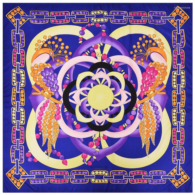 

Scarves Twill Weave Silk Square Scarf Chain Peacock Print Neckerchief Bandana Women Headwear Shawl Designer Large 130 Cm