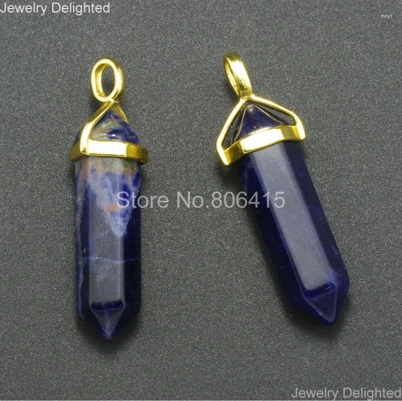 

Pendant Necklaces Gold Natural Sodalite Gems Stones Hexagonal Point Reiki Chakra Healing Earring Beads Jewelry Craft 10Pcs