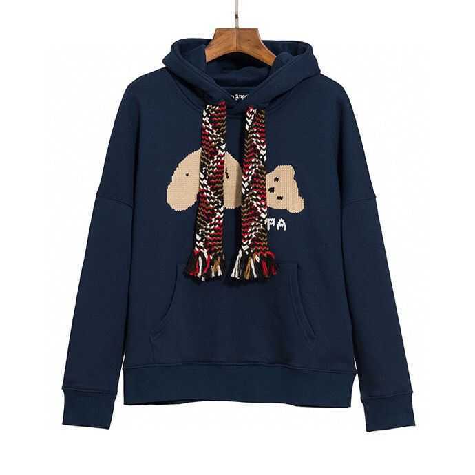 

Hoody Palms Bear Streetwear Pullover Sweatshirts Loose  Woven Drawstring Broken Bear Little Male Female Sweater Couple Hoodie, Navy blue