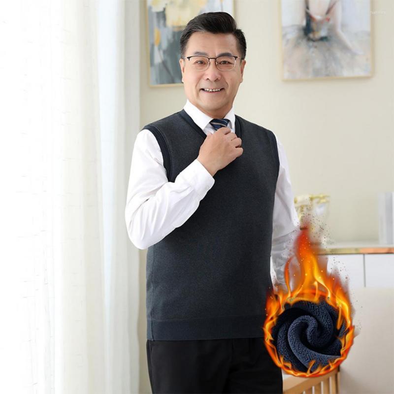 

Men's Vests Autumn Sweater Vest Simple Style Father Fleece Thermal Trendy Elastic Spring, Khaki