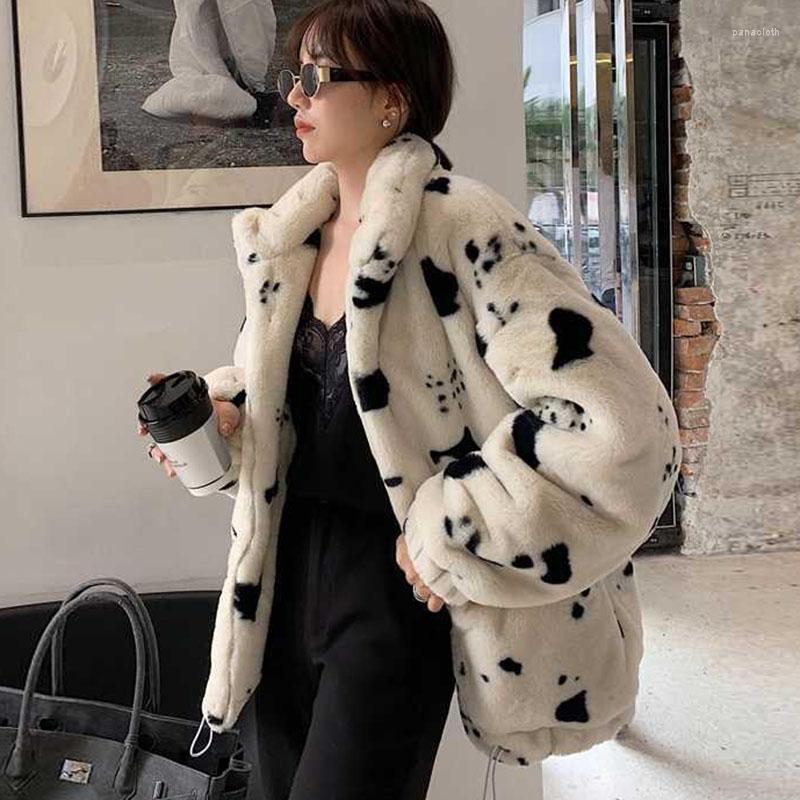 

Women' Fur 2022 Winter Coat Women Thick Warm Turn-down Collar Plus Size Faux Zipper Print Jacket, Hooded
