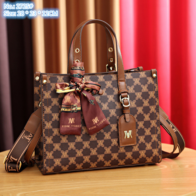 

Wholesale ladies shoulder bags 2 colors elegant classic retro printed tote bag sweet ribbon bow fashion handbag three-layer barrier western style leather backpack, Coffee-2725#