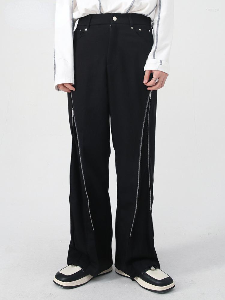 

Men's Pants ZCSMLL Men's Autumn Korean Loose Zipper Decoration Design Casual Wide Leg Solid Color Male Trousers L5, Black