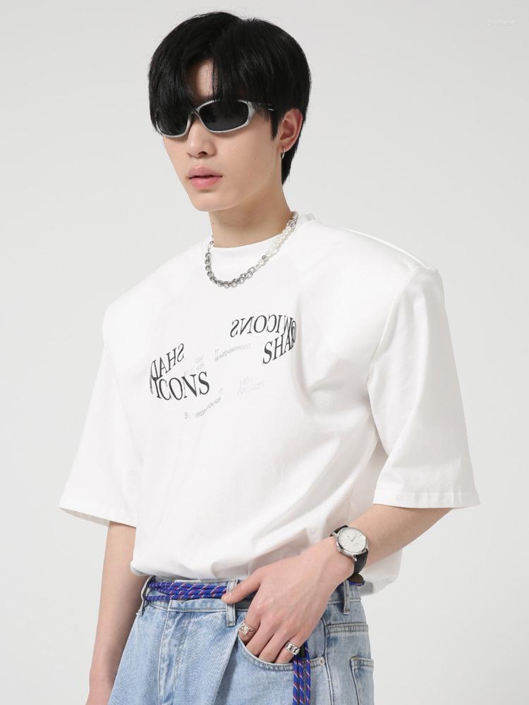 

Men's T Shirts Clothing Summer Men's Letter Print Design Shoulder Pad Short Sleeve Male Tops Simple Korean Fashion T-shirt 2A5199, White