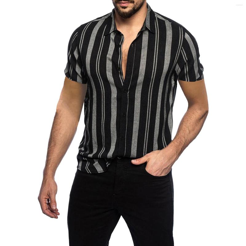 

Men's Casual Shirts Striped Men Short Sleeve Shirt Button Lapel Collar Summer For Holiday Vintage -3XL Blouses Top, Black