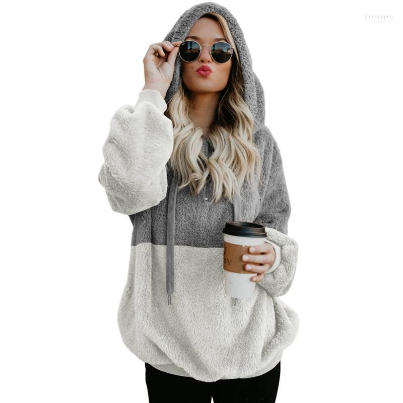 

Women' Hoodies Women' & Sweatshirts Winter Women Hooded Collar Fashion Loose Sweatshirt Contrast Color Plush Pullover Long-Sleeved, Black