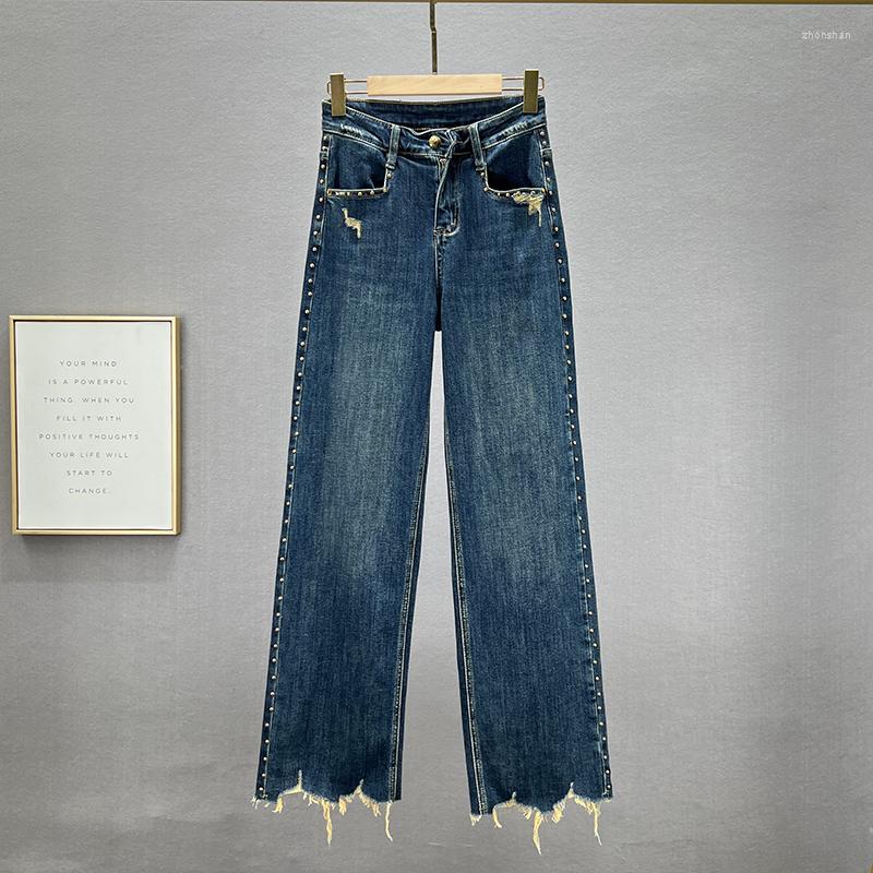 

Women's Jeans Loose For Women 2022 Autumn Stretchy Wide Leg Trousers High Street Rivet Vintage Denim Pants Office Lady Jean Trouser, Dark blue
