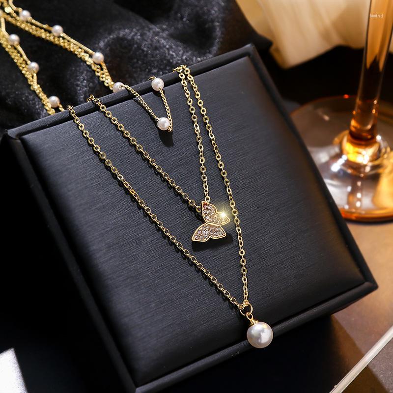 

Choker Korean-Style Multi-Layer Butterfly Pearl Necklace Fashion Normcore Style Ins Immortal