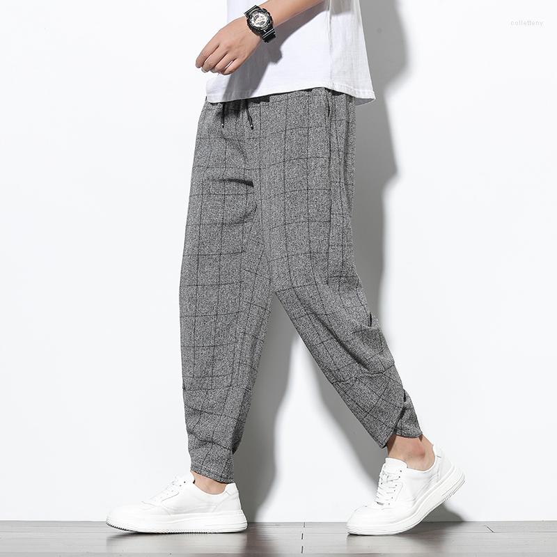

Men's Pants 2022 Summer Cotton Linen Harem Jogger Casual Loose Male Wide-Leg Korean Style Trousers Men Streetwear, Black
