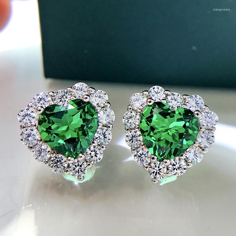 

Stud Earrings S925 Sterling Silver 8 8mm Heart Emerald High Carbon Diamond For Women Sparkling Wedding Fine Jewelry Top Quality