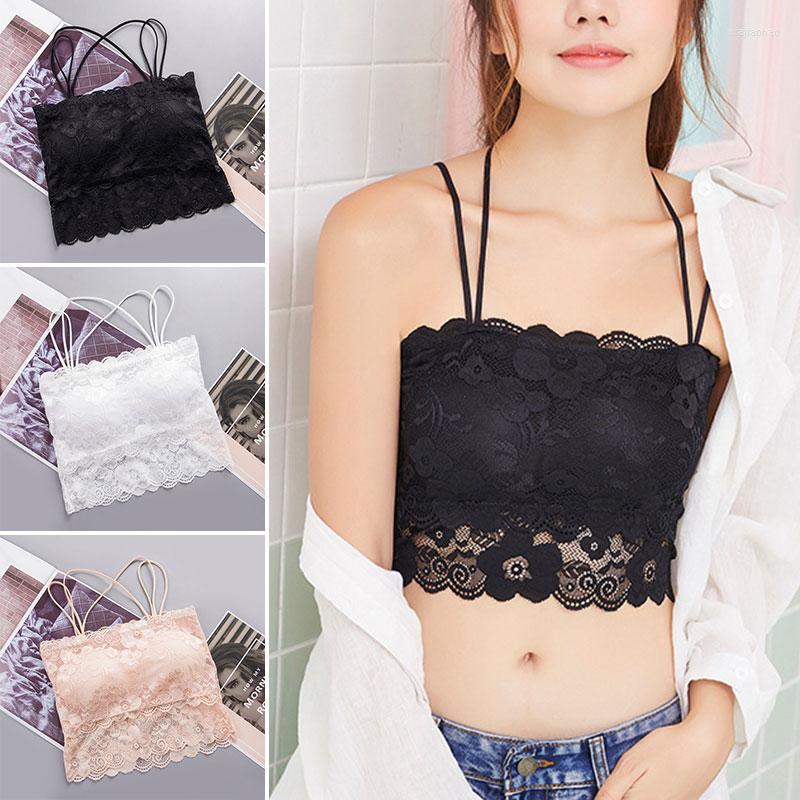 

Bustiers & Corsets Summer Women Lace Tube Tops Sexy Female Bralette Bra With Pad Solid Color Wrapped Chest Tanks Crop Girl Underwear, Lace tube top
