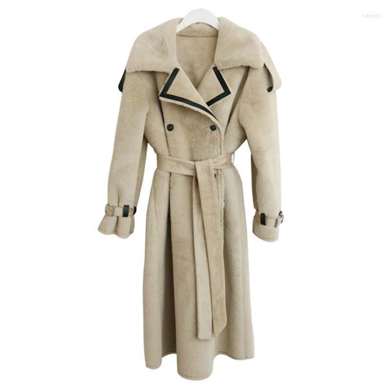 

Women' Fur Women Coat Winter Long Sleeve Double Breasted Lamb Shearling Temperament Womens Jacket Overcoat 2022, Khaki