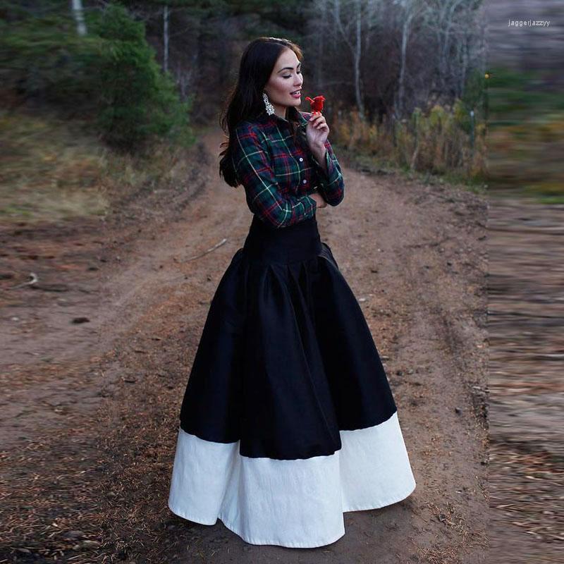 

Skirts Design Black And White Womens Empire Floor Length Maxi Skirt Custom Made Color Chic American Garden Style Party, Custom color