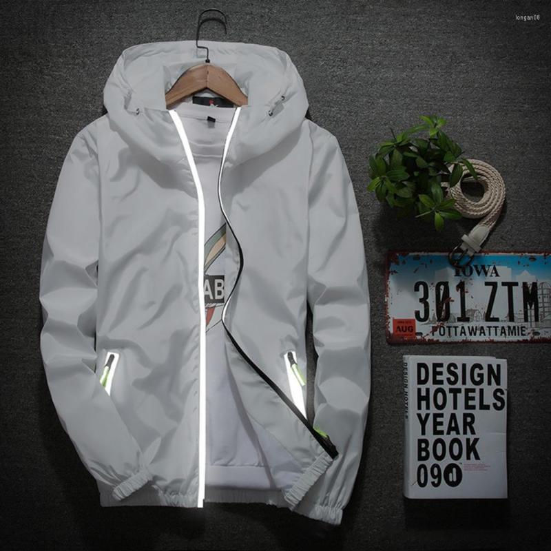 

Men's Jackets Men Coat Super Thin Hoodie Jacket Reflective Zipper Hood Elastic Cuff Anti Sun, Black