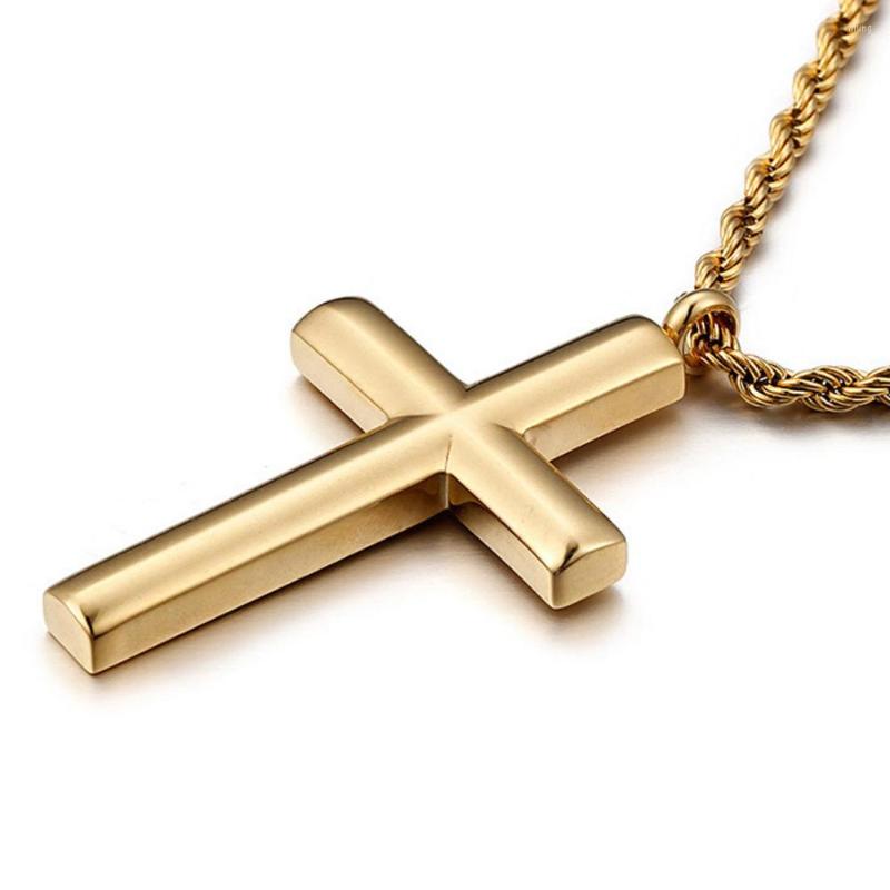 

Pendant Necklaces Elegant Gold Color Women/Men Stainless Steel Cross Curb Cuban Necklace Simple Jewelry