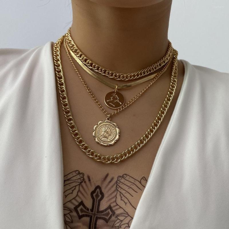 

Pendant Necklaces Punk Layered Miami Cuban Choker Necklace For Women Gothic Steampunk Men Vintage Big Coin Chunky Chain Jewelry