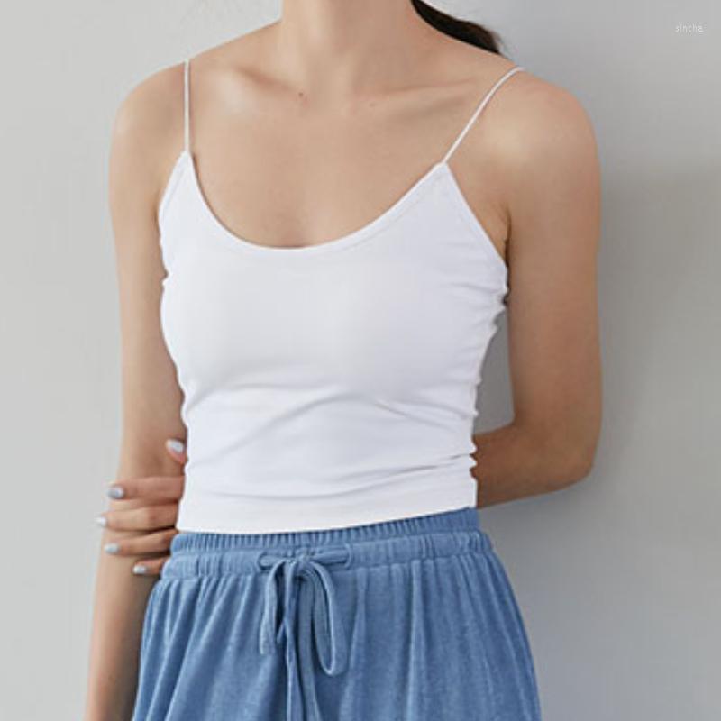 

Women's Tanks ITOOLIN 2022 Summer Women Simple Knitted Camis Basic Crop Tops Solid Spaghetti Tube Top, White